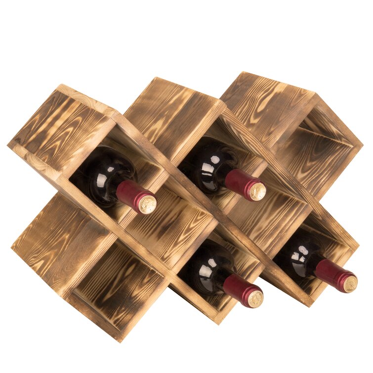 Solid Wood Tabletop Wine Bottle Rack In Brown